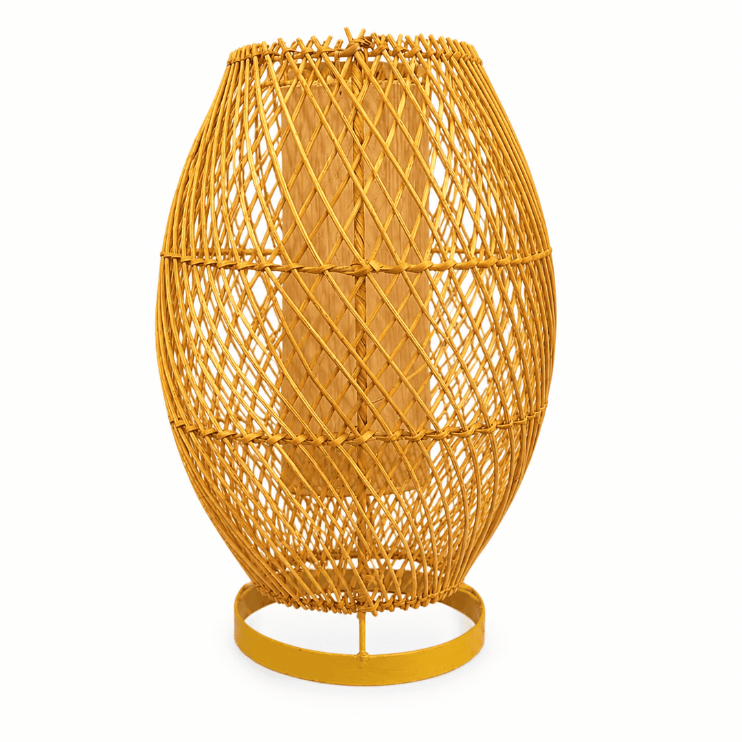 Luminária de Mesa em Rattan com base Metálica Circular