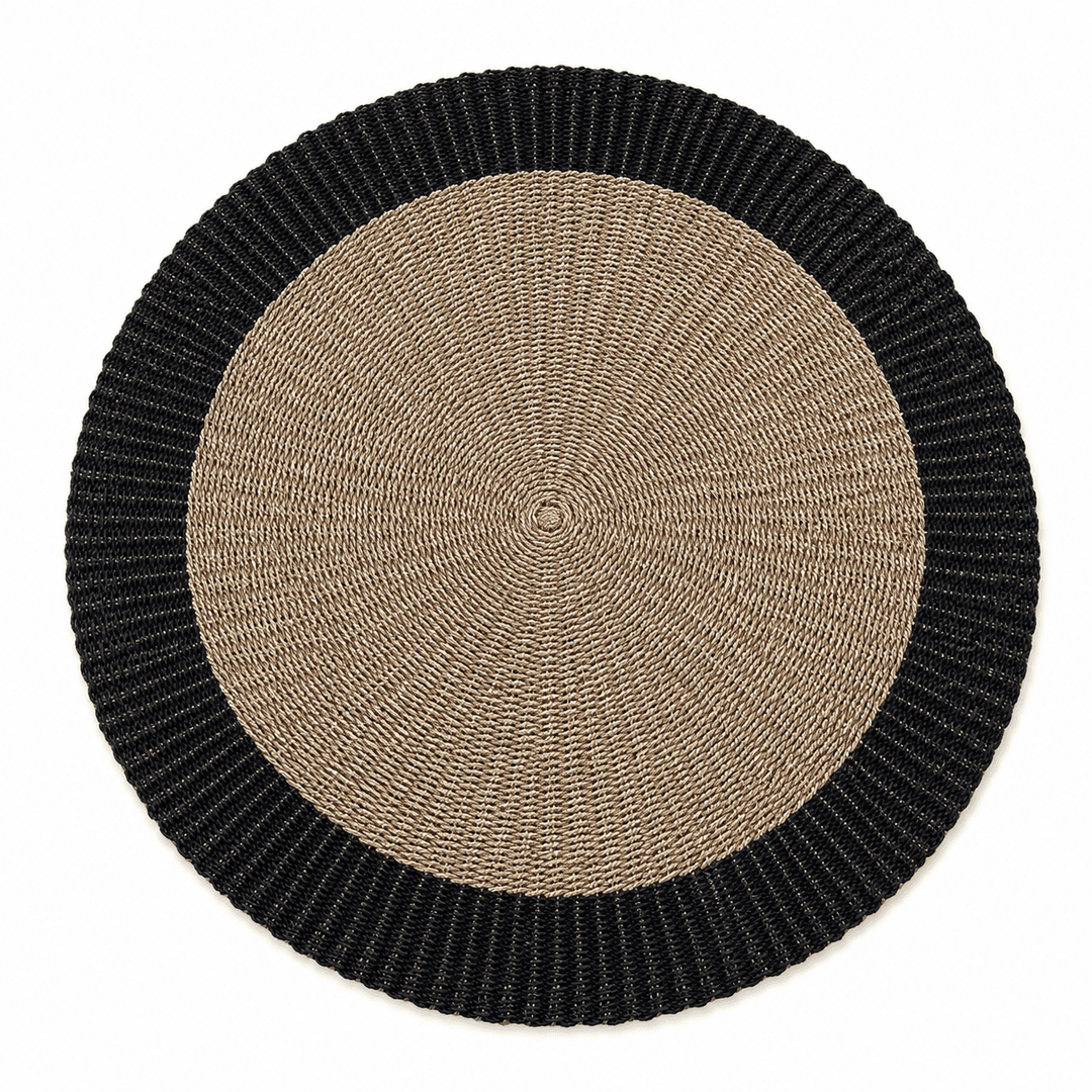 Tapete Circular Seagrass Preto com Bege