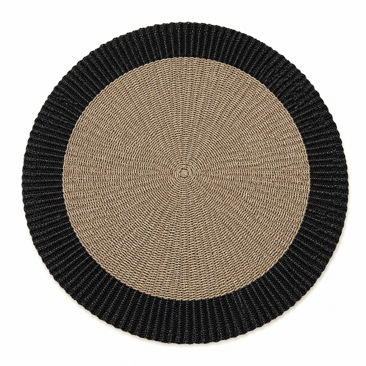 Tapete Circular Seagrass Preto com Bege