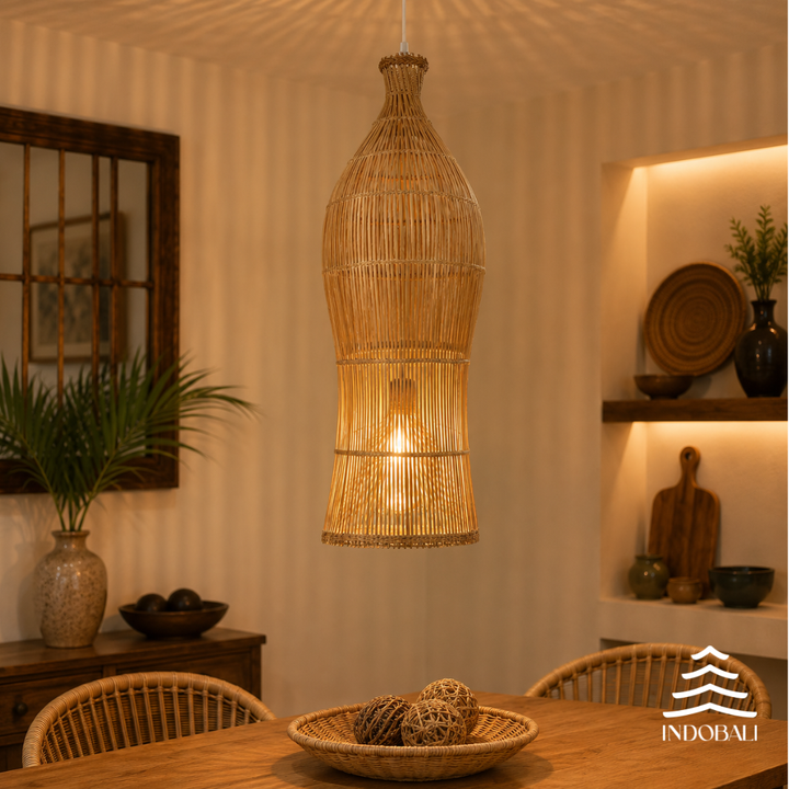 Luminária comprida Bambu Asiático Java Branco Patinado