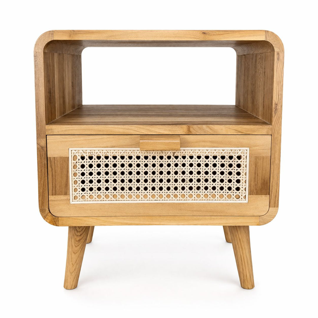 Mesa de Cabeceira em Madeira Teca com 1 Gaveta Inferior