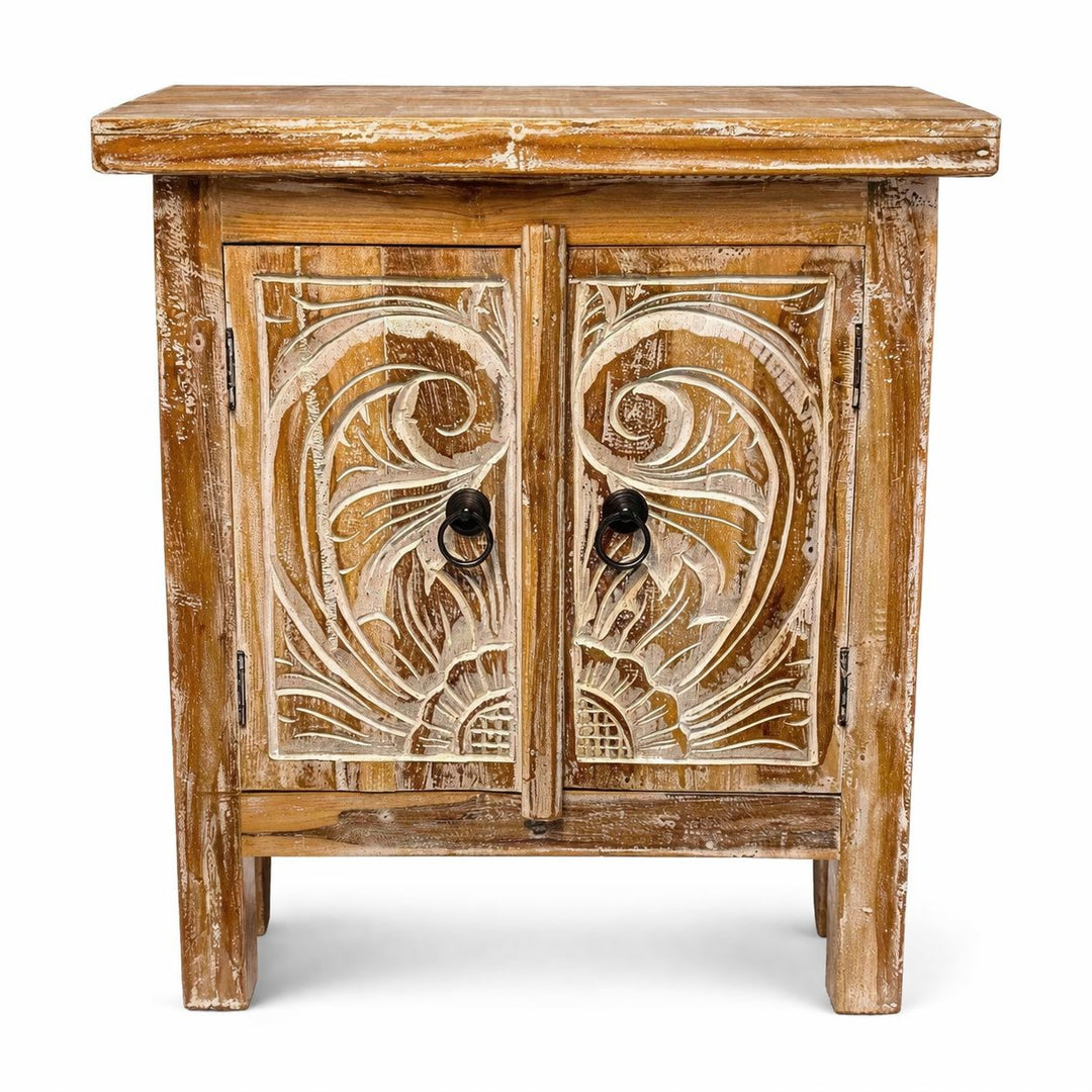 Mesa de Cabeceira de Madeira Artesanal com Portas - Branco