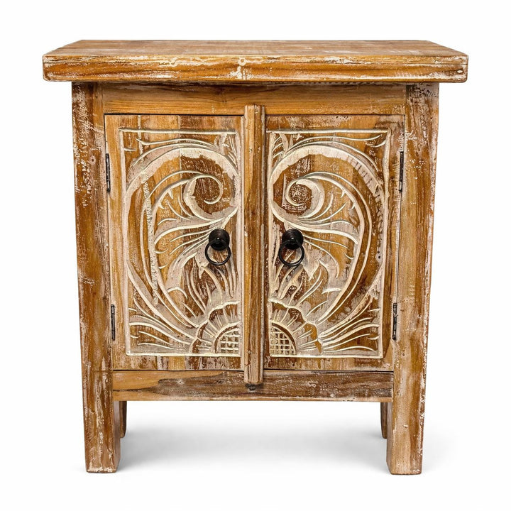 Mesa de Cabeceira de Madeira Artesanal com Portas - Branco