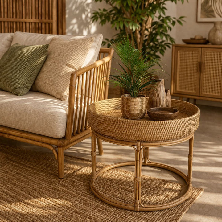 Mesa de Rattan - Branco Patinado