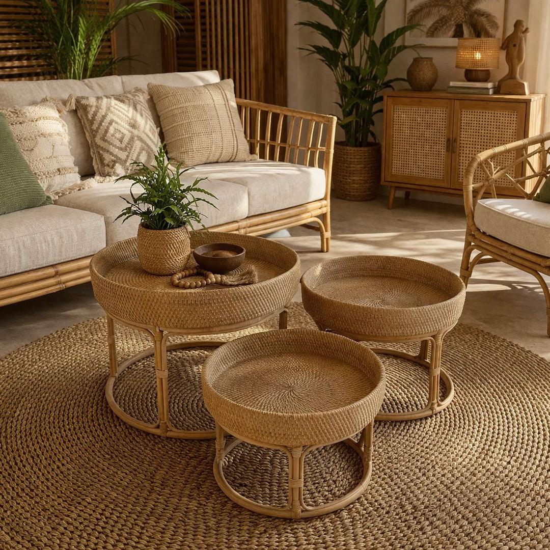 Mesa de Rattan - Branco Patinado