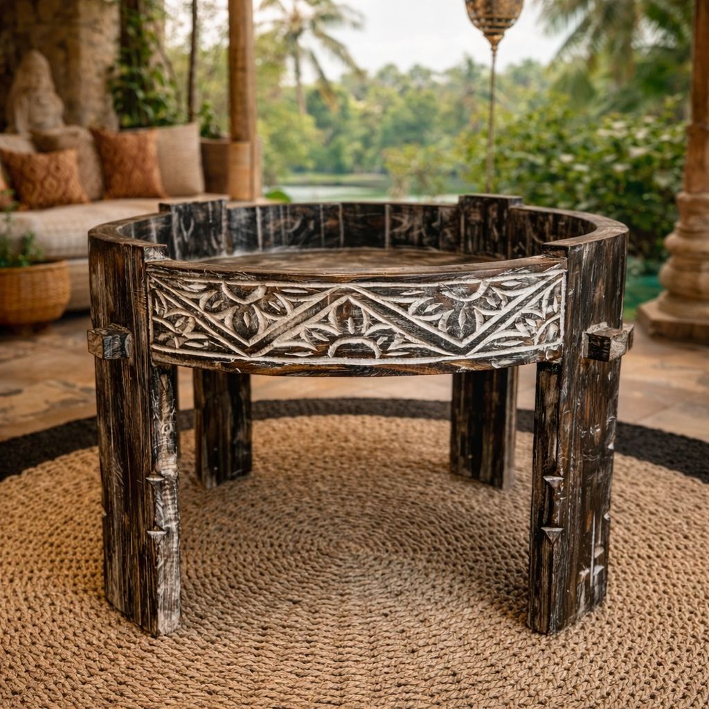Mesa de Canto Timor redonda de madeira preta