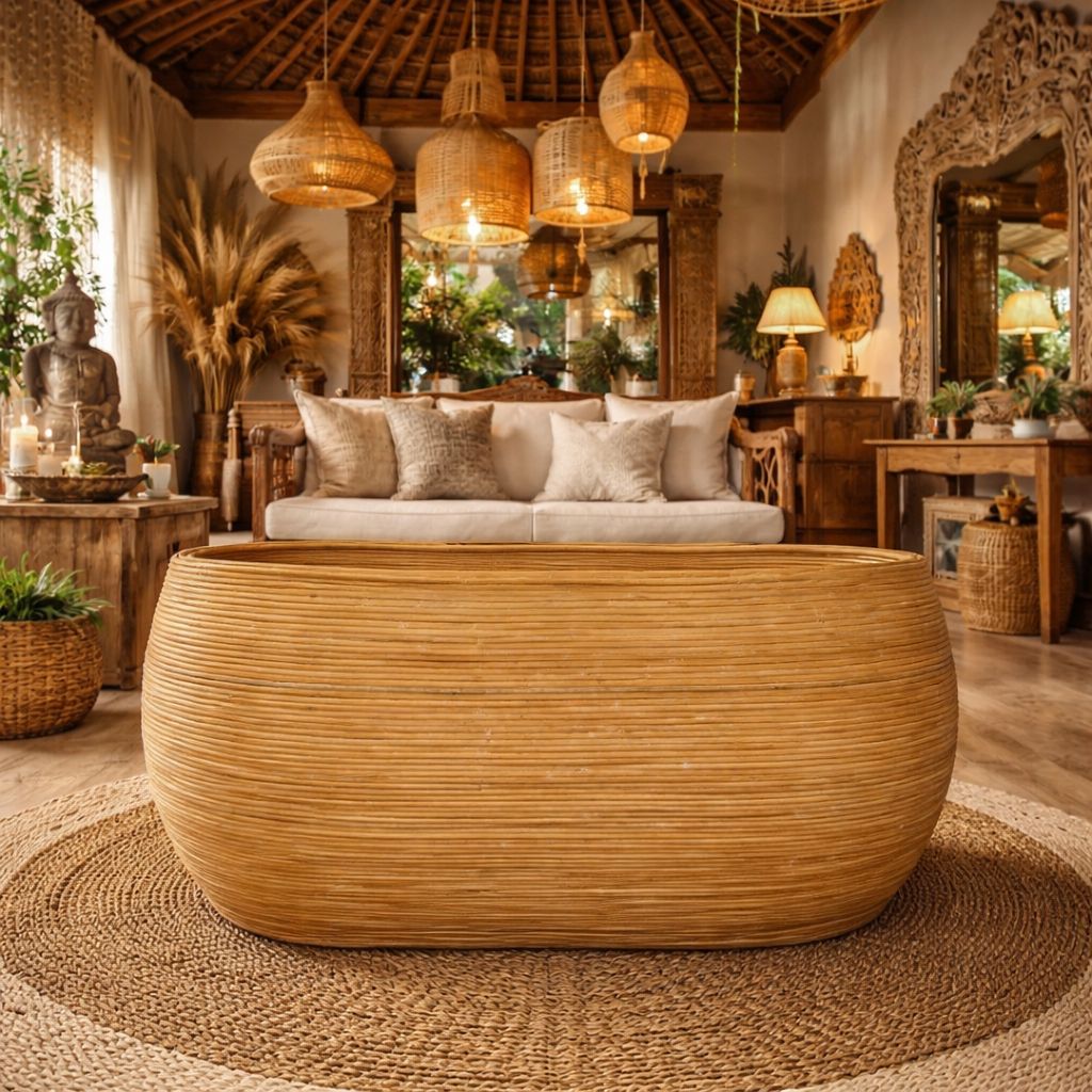 Mesa de Centro Rattan Linhas - Branco Patinado