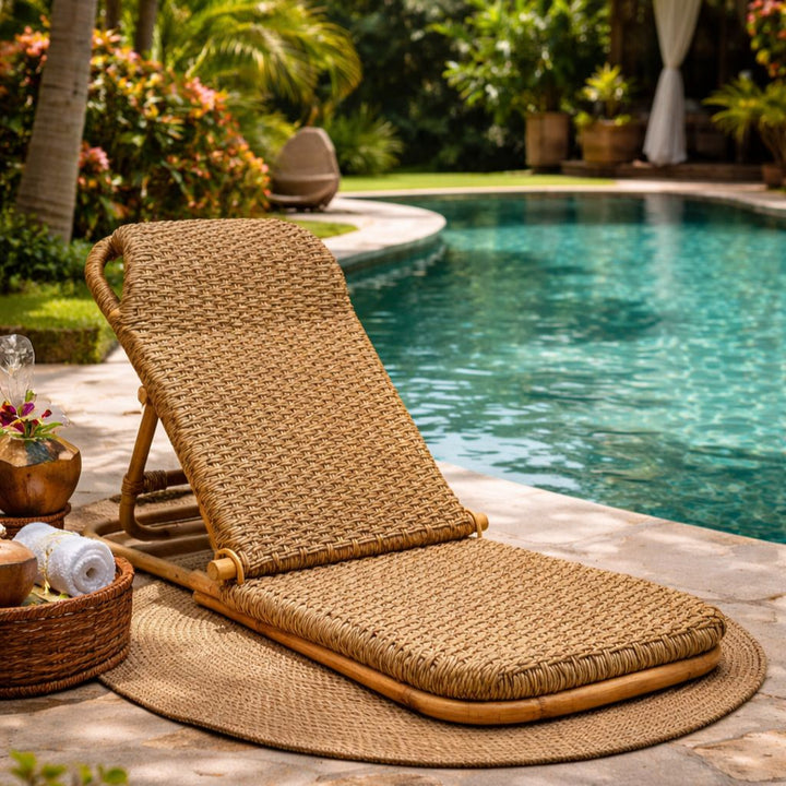 Espreguiçadeira Dobrável de Rattan Sintético Praia