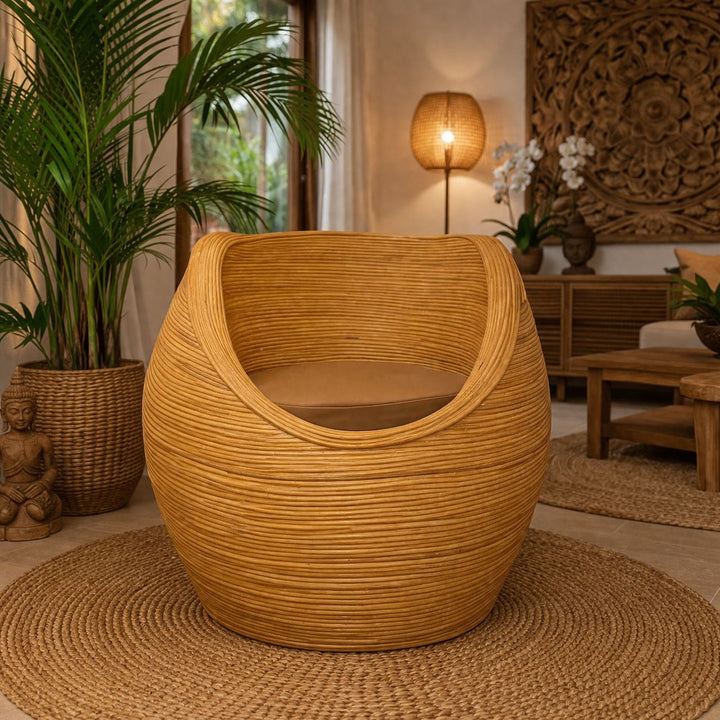 Poltrona Rattan Linhas - Branco Patinado
