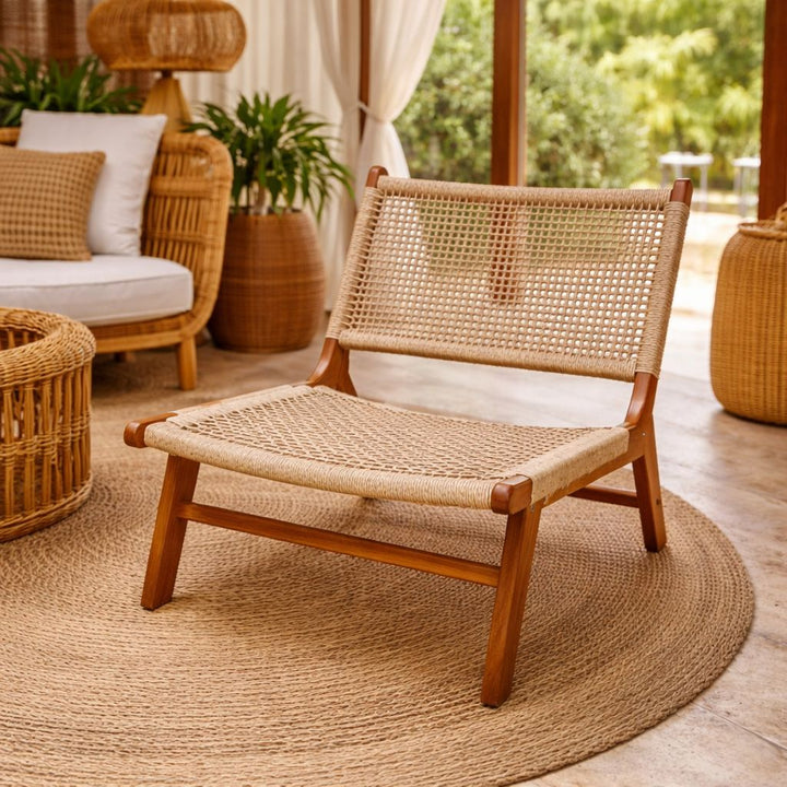 Cadeira Descanso de Madeira Teca e Rattan Sintético