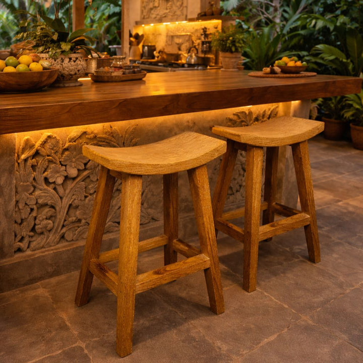 Banqueta Alta em Madeira Teca estilo Portal Japonês 50x30x80 cm