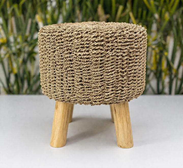 Banquinho Redondo Fibra Seagrass Bege