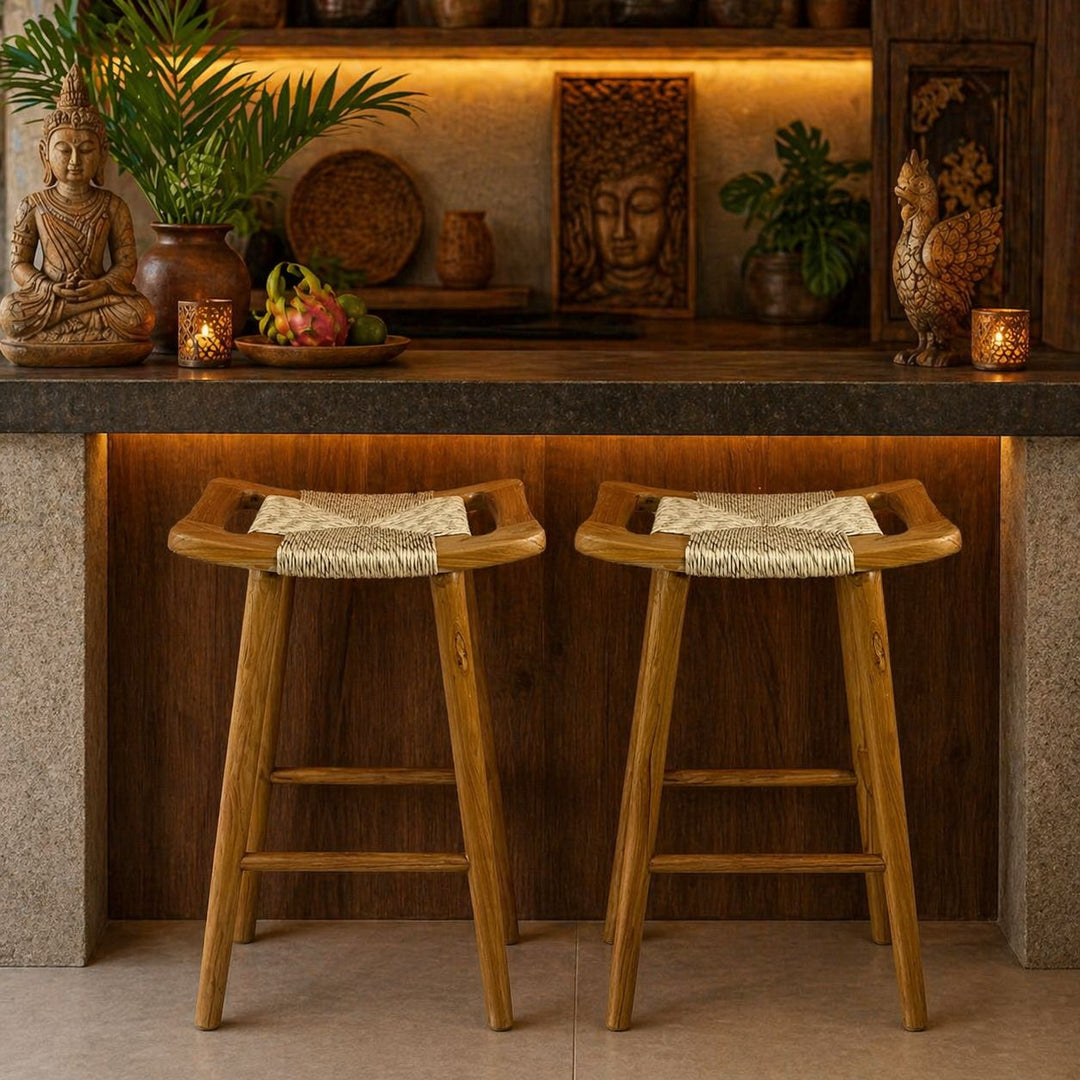 Banqueta Alta de Madeira Teca H65 cm