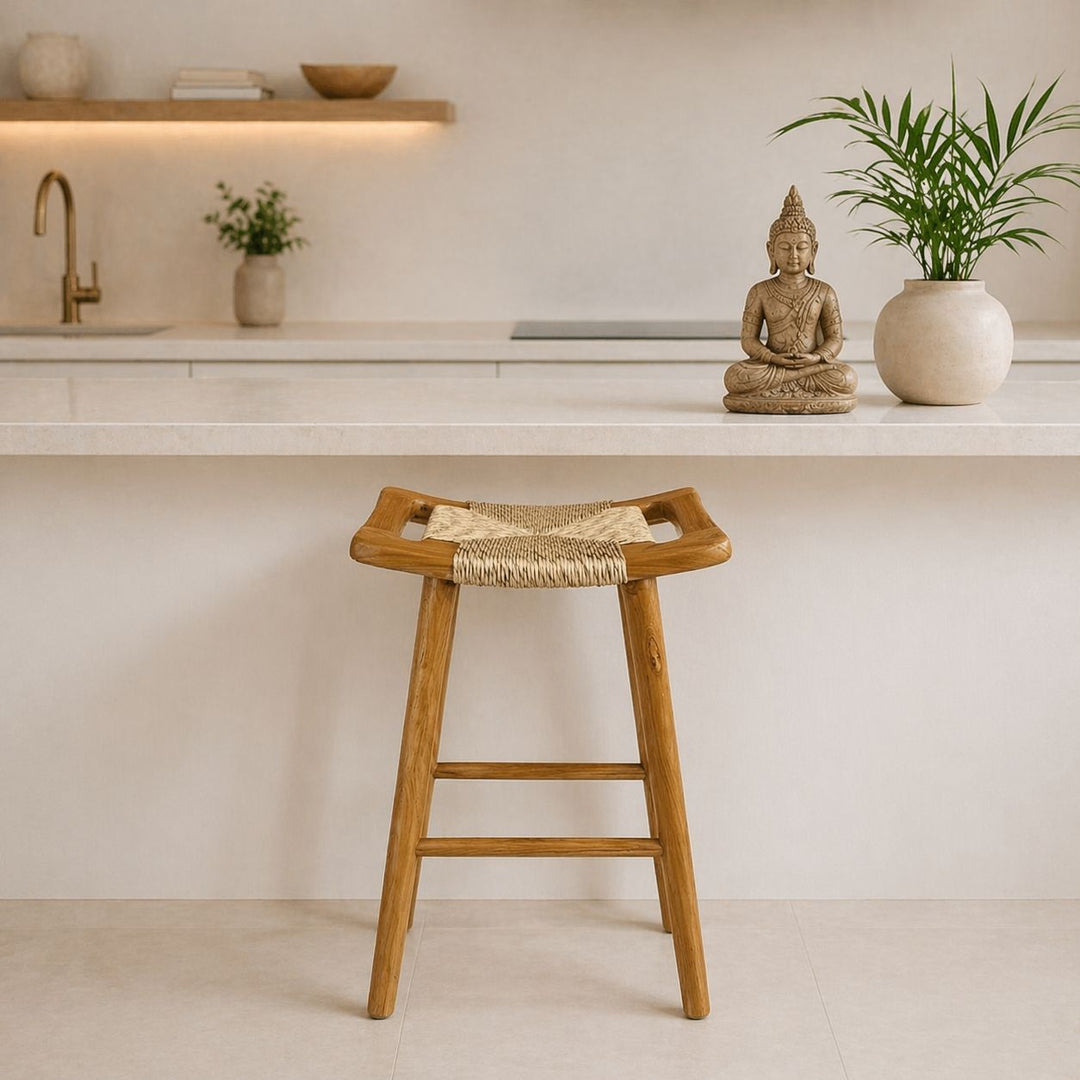 Banqueta Alta de Madeira Teca H65 cm