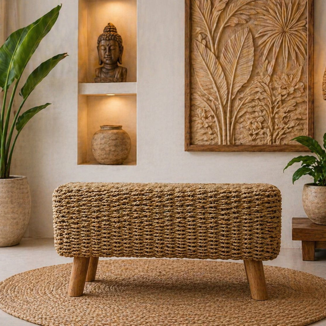 Banqueta baixa Retangular Fibra Seagrass Bege
