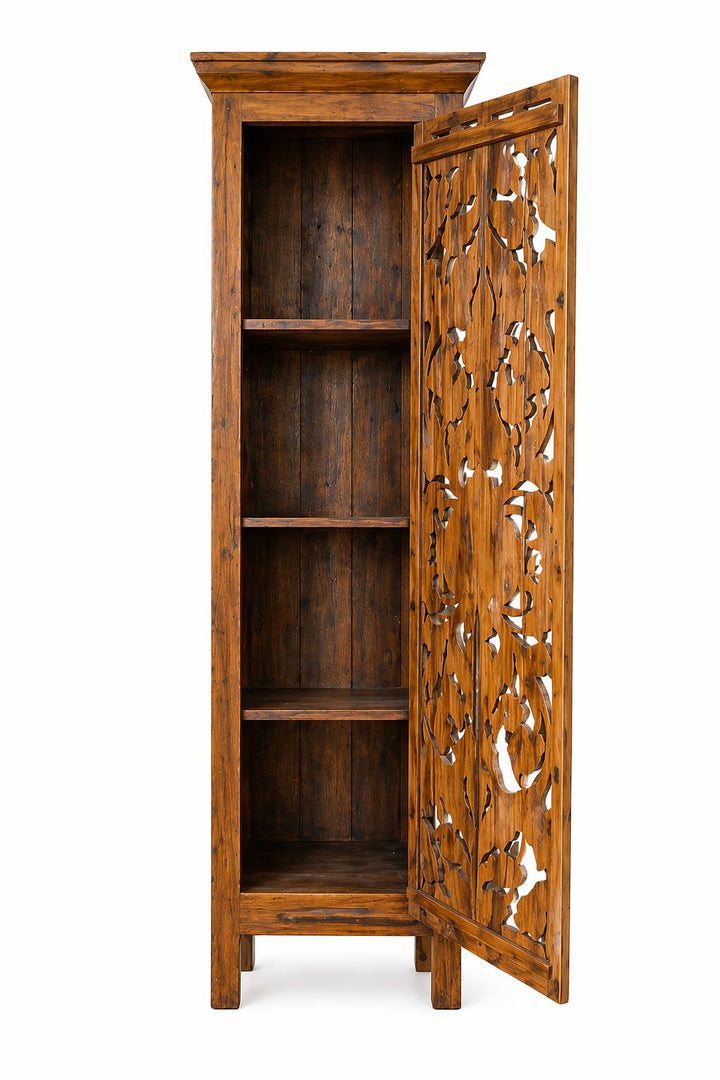 Armário Entalhado de Madeira Teca Marrom - 1 Porta