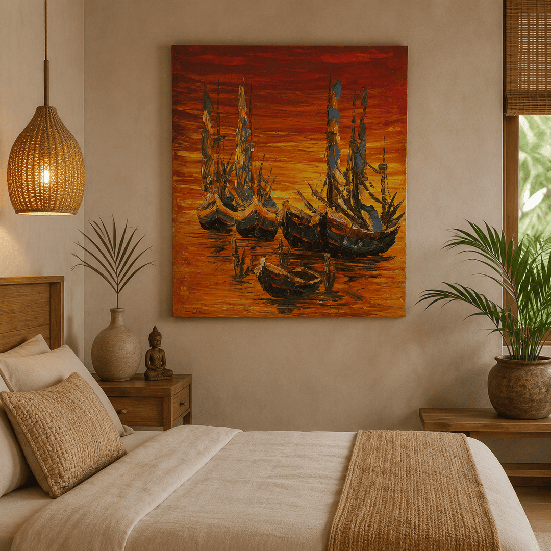 Quadro Balines Pintura em Tela - Naútico Laranja 120x100 cm