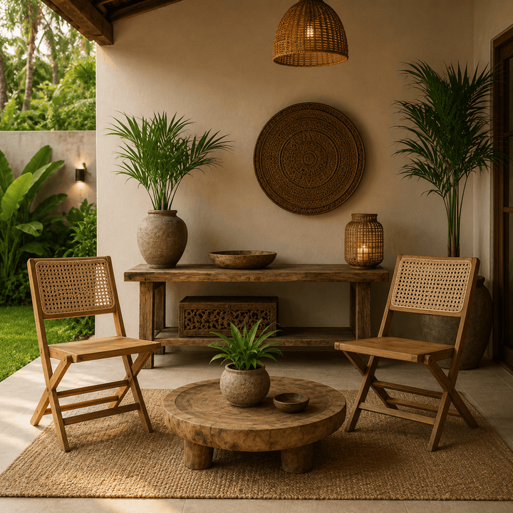 Cadeira Dobrável Madeira Teca com Rattan