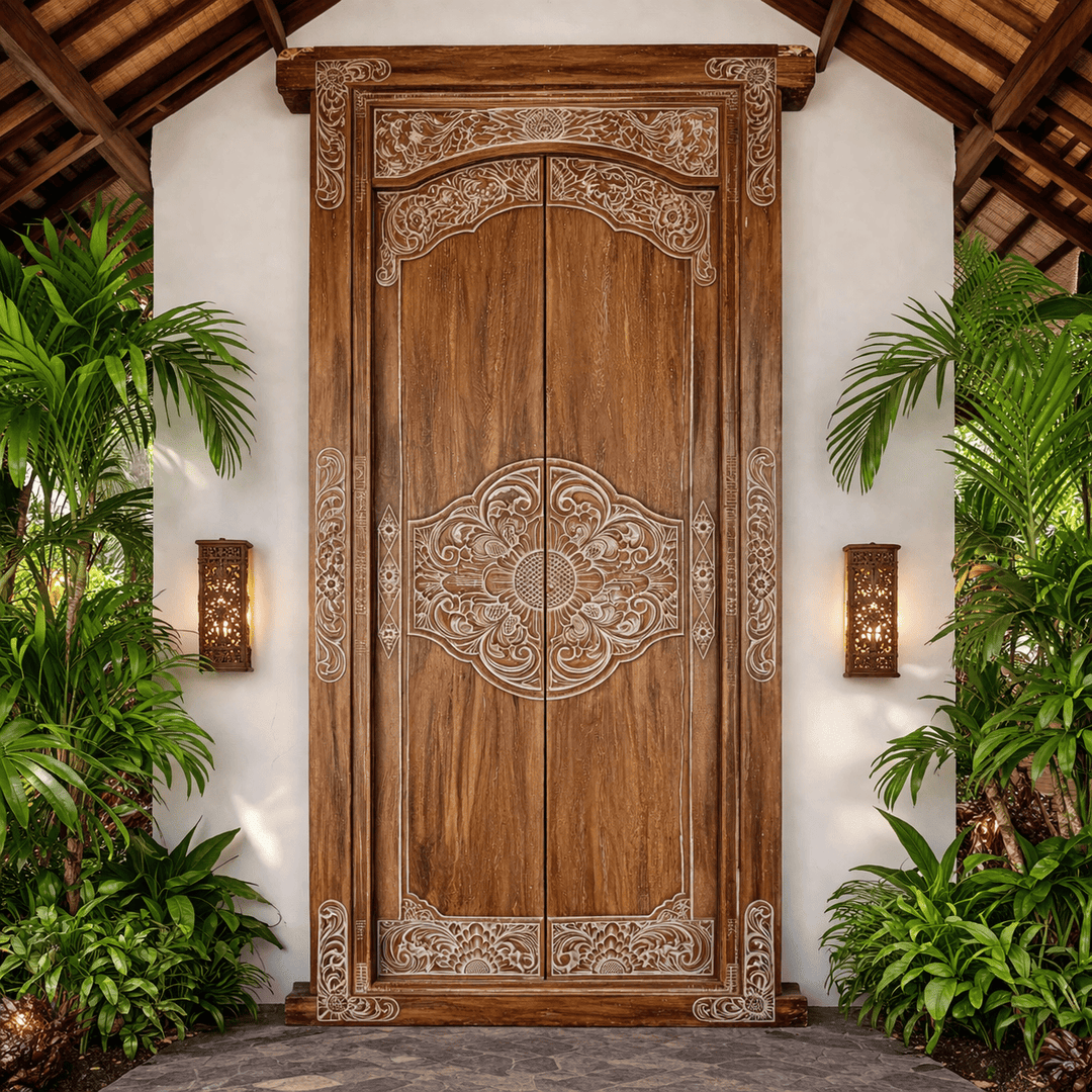 Porta Portal de Madeira Teca Entalhada 1,2 x 2,5 m