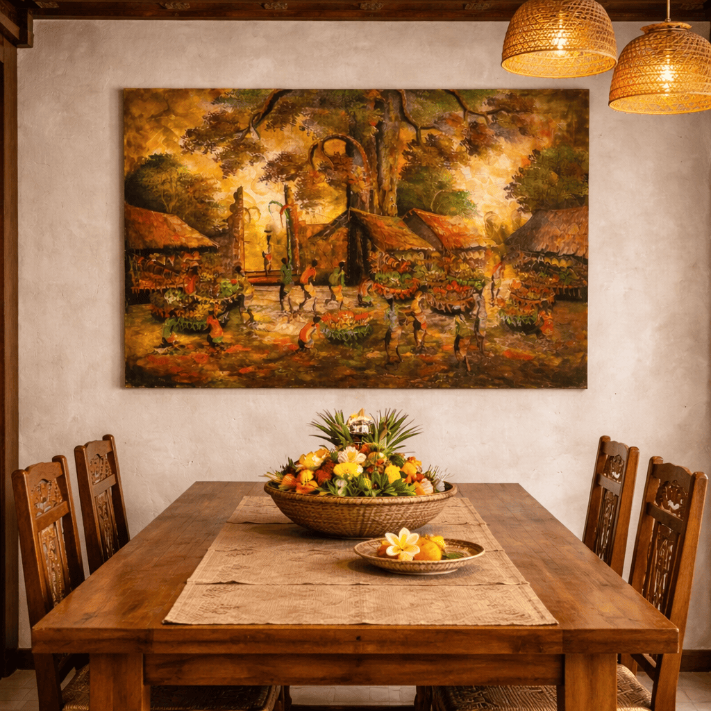 Quadro Balines Pintura em Tela - Vila Céu Amarelo 135x85 cm