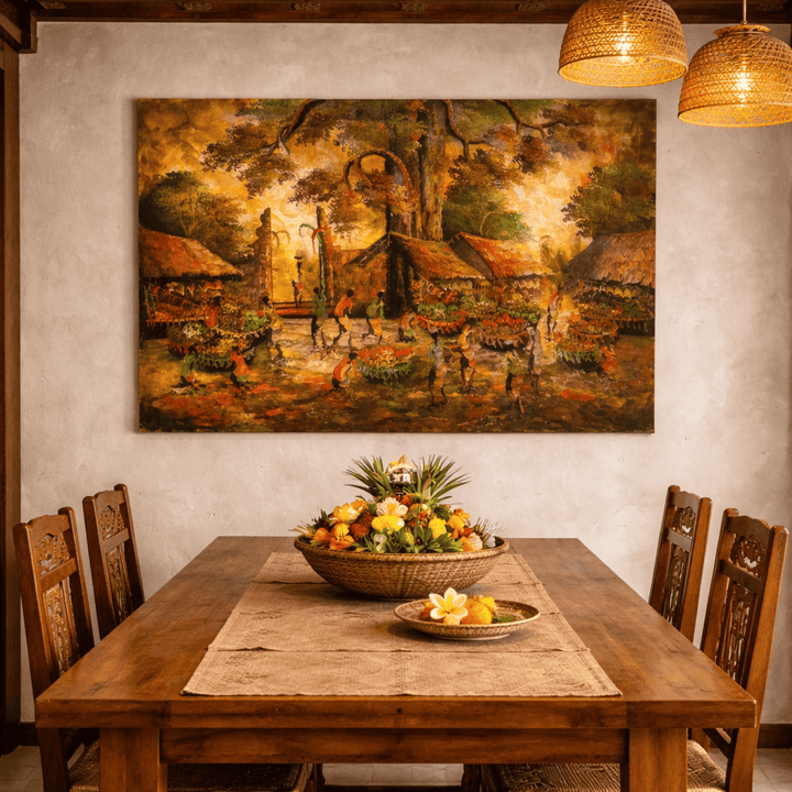 Quadro Balines Pintura em Tela - Vila Céu Amarelo 135x85 cm