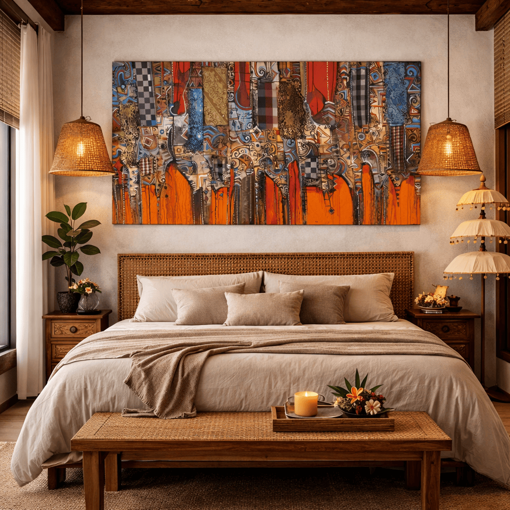 Quadro Balines Pintura em Tela - Laranja Colorido 200X100 cm