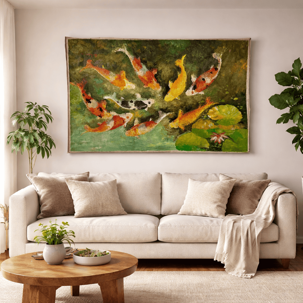 Quadro Balines Pintura em Tela - 9 Peixes 135x85 cm