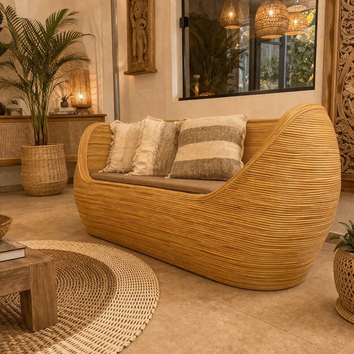 Sofá Rattan Linhas - Branco Patinado