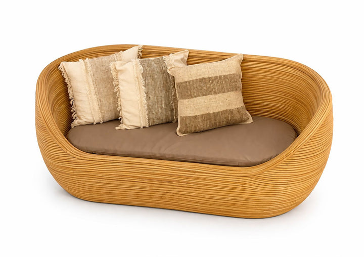 Sofá Rattan Linhas - Branco Patinado