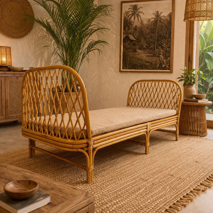 Sofá de Rattan tipo cama cor natural