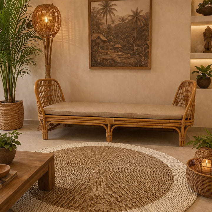Sofá de Rattan tipo cama cor natural