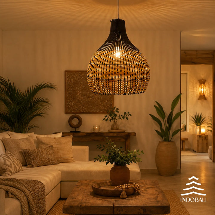 Luminária Cangu Preto/Marrom - Rattan