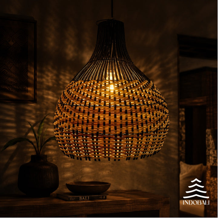 Luminária Cangu Preto/Marrom - Rattan