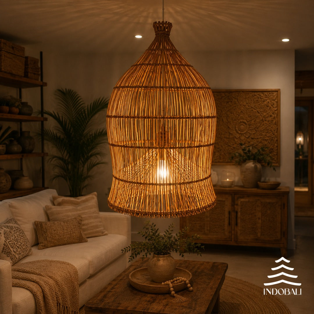Luminária Bambu Asiático Sumbawa Dourado Marrom