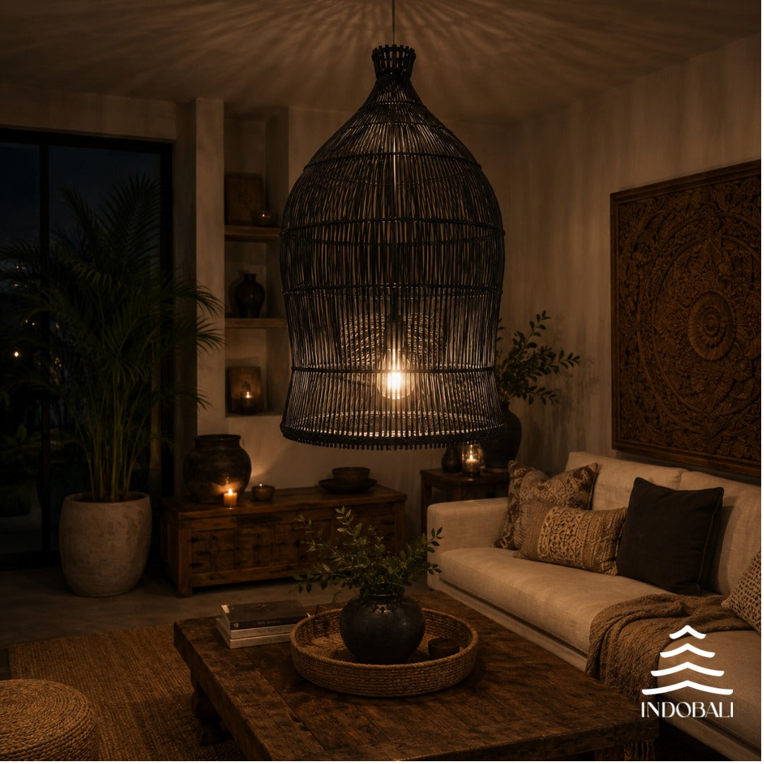 Luminária Bambu Asiático Sumbawa Preta