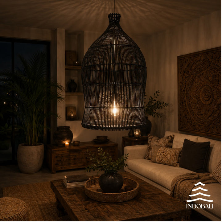 Luminária Bambu Asiático Sumbawa Preta