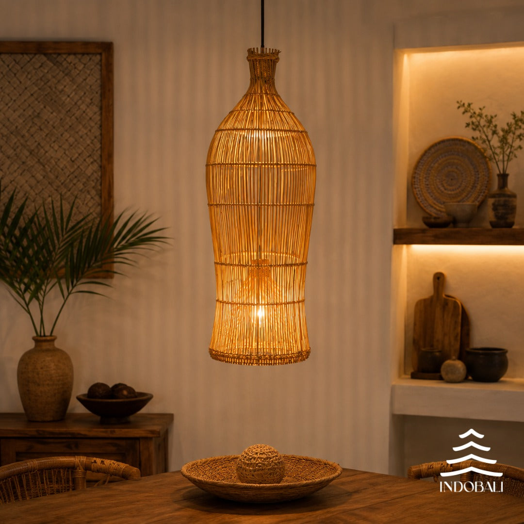 Luminária comprida Bambu Asiático Java Marrom
