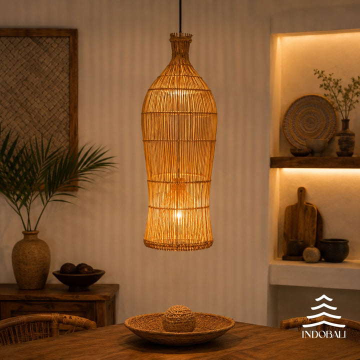 Luminária comprida Bambu Asiático Java Marrom