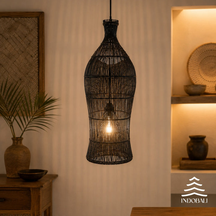 Luminária comprida Bambu Asiático Java Preto
