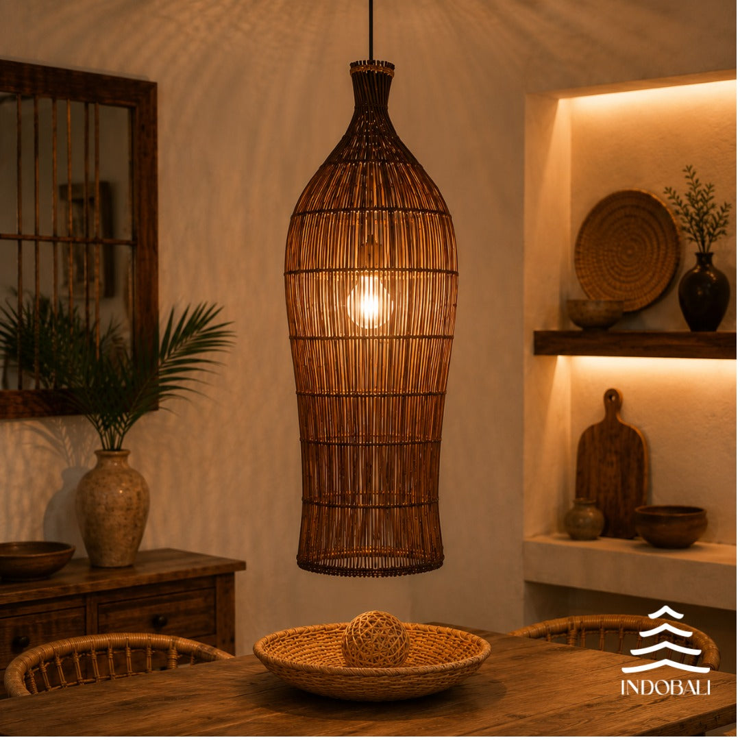 Luminária comprida Bambu Asiático Java Marrom Escuro