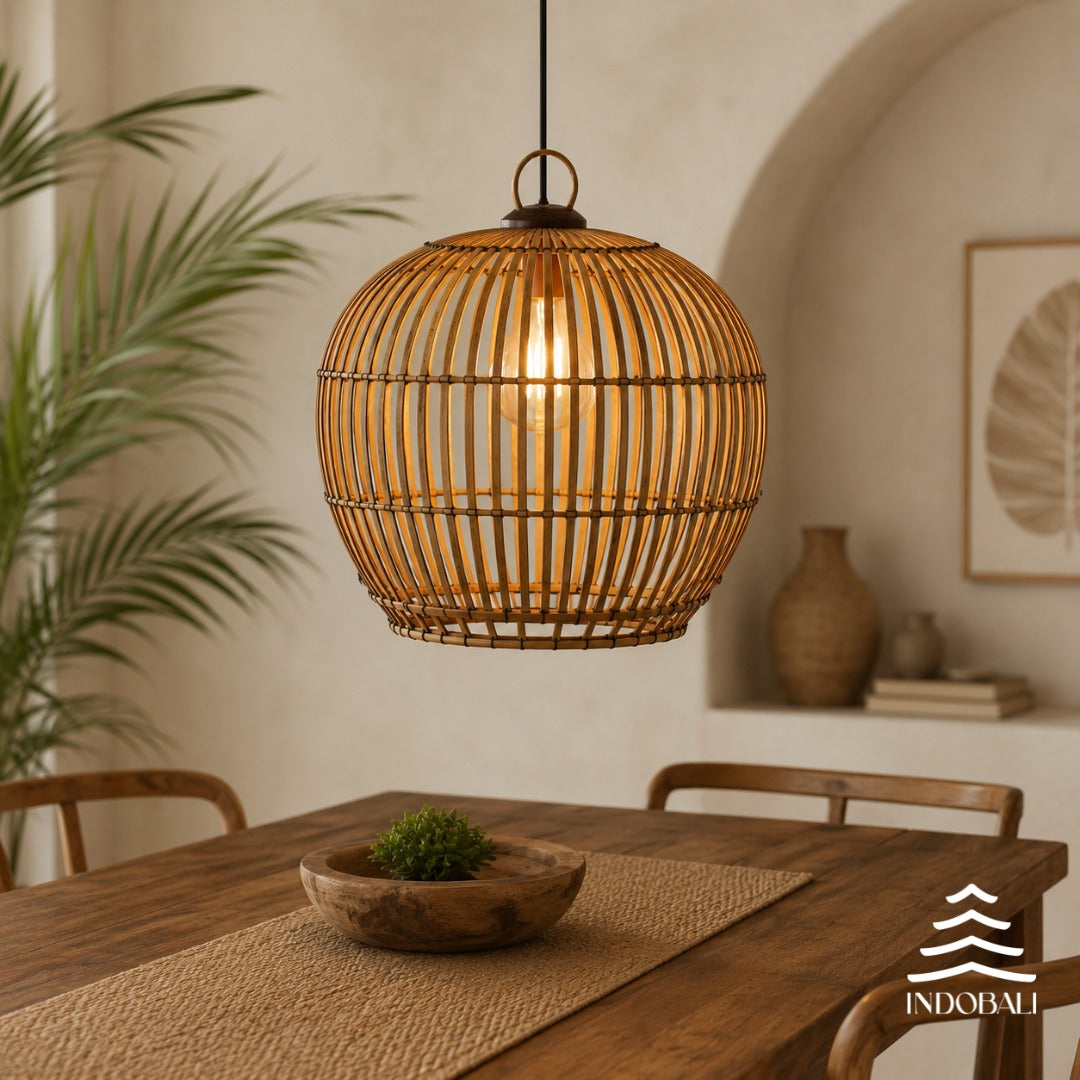 Luminária Artesanal Estilo Chinês de Bambu Asiático com Madeira