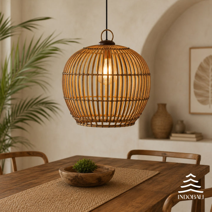 Luminária Artesanal Estilo Chinês de Bambu Asiático com Madeira