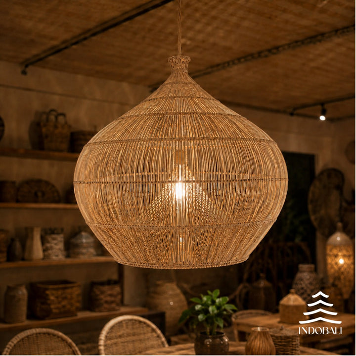 Luminária Nusa Penida Branco Patinado Bambu Asiático