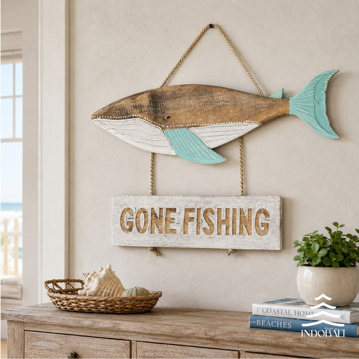 Placa de Baleia Gone Fishing - Verde