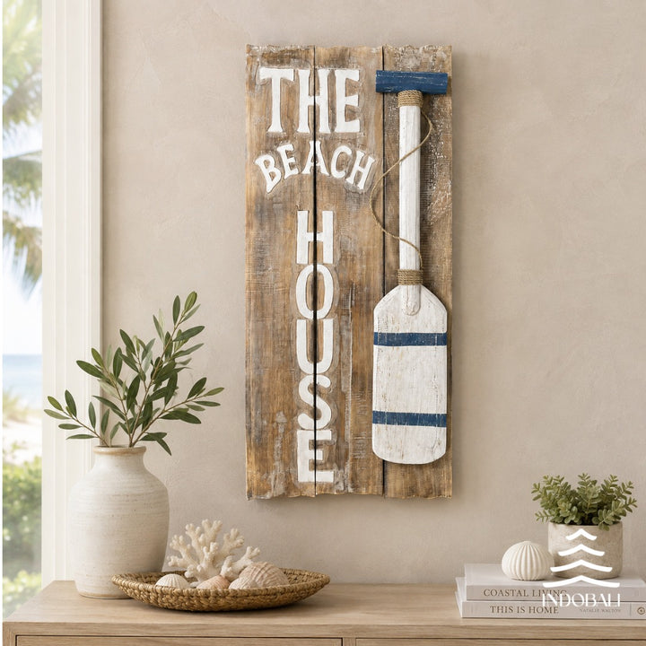Placa The Beach House com Remo - Azul Escuro