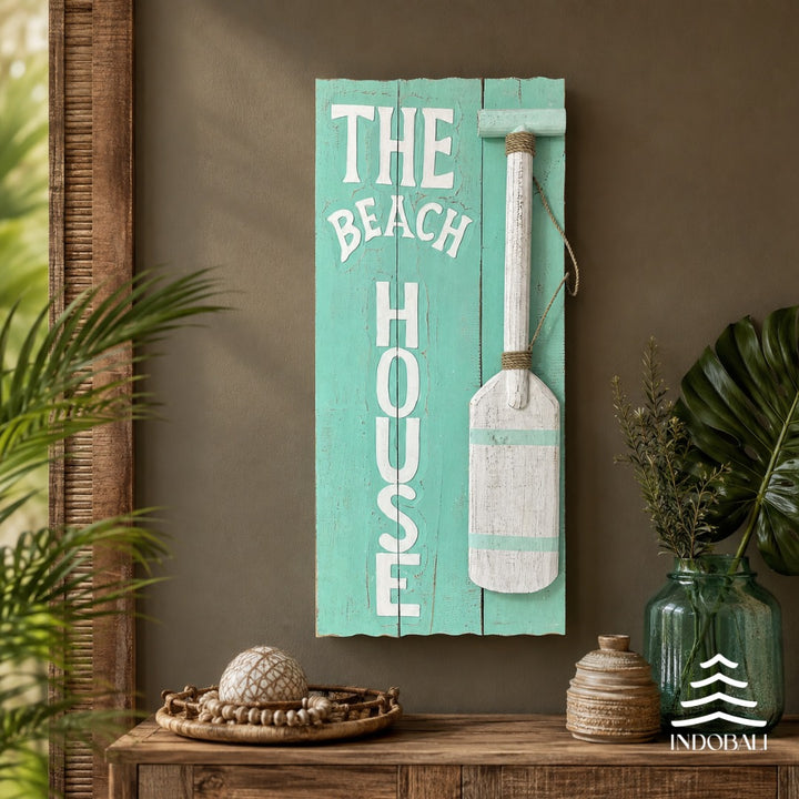 Placa The Beach House com Remo - Verde