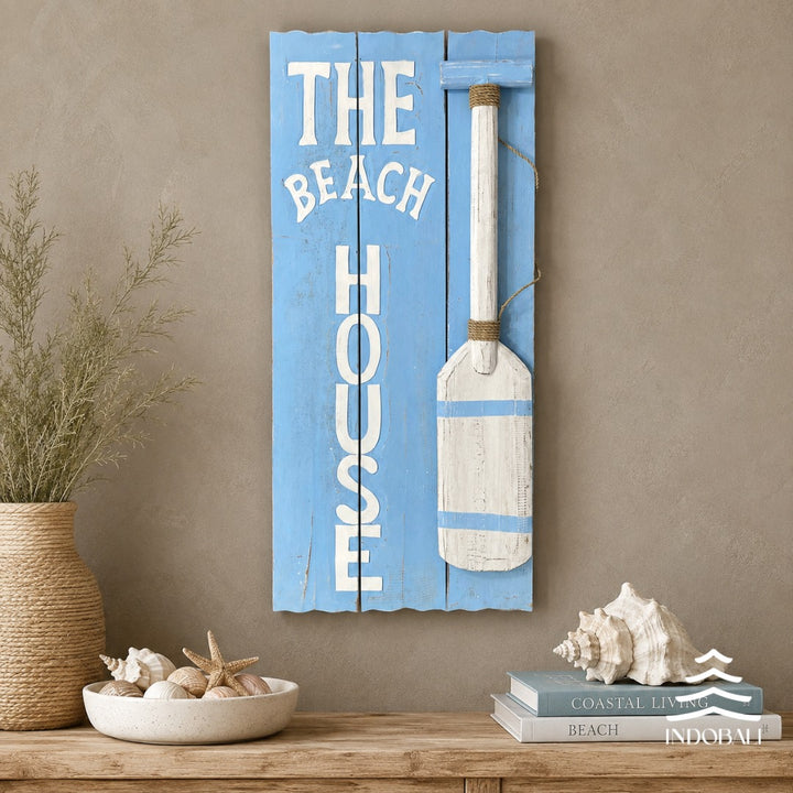 Placa The Beach House com Remo - Azul