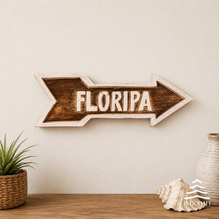 Placa Seta de Madeira Floripa - Marrom