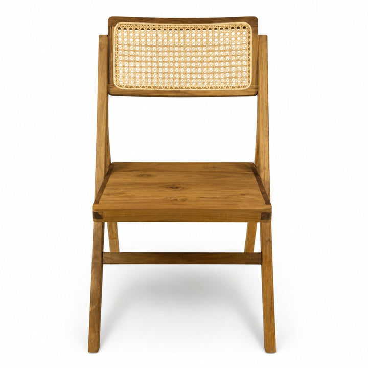 Cadeira Dobrável Madeira Teca com Rattan