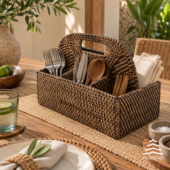 Porta Talher de Rattan Marrom